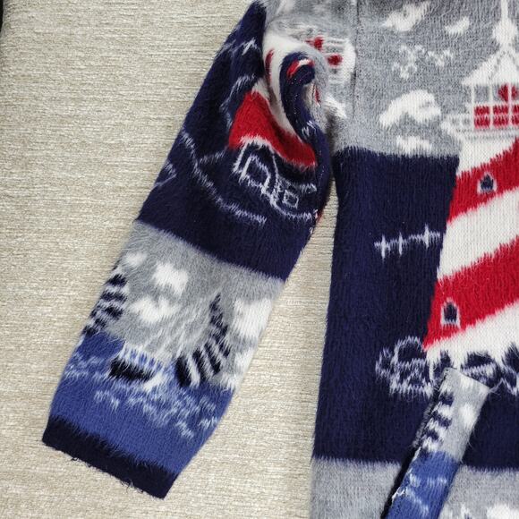 Artesanías Tuntaquimba Ecuador Wool Lighthouse Sweater Hoodie Nautical Knit L - Picture 8 of 16
